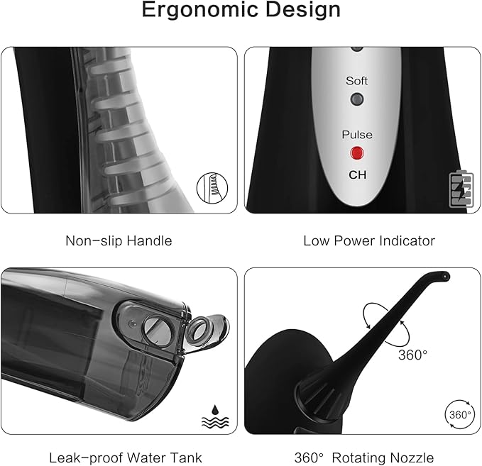 TOVENDOR Electric Water Flosser, Rechargeable Dental Oral Irrigator - 3 Modes, 5 Tips for Teeth, Gums, Braces, Dental Care, Family Oral Health (300ML, IPX7Waterproof Waterflosser)