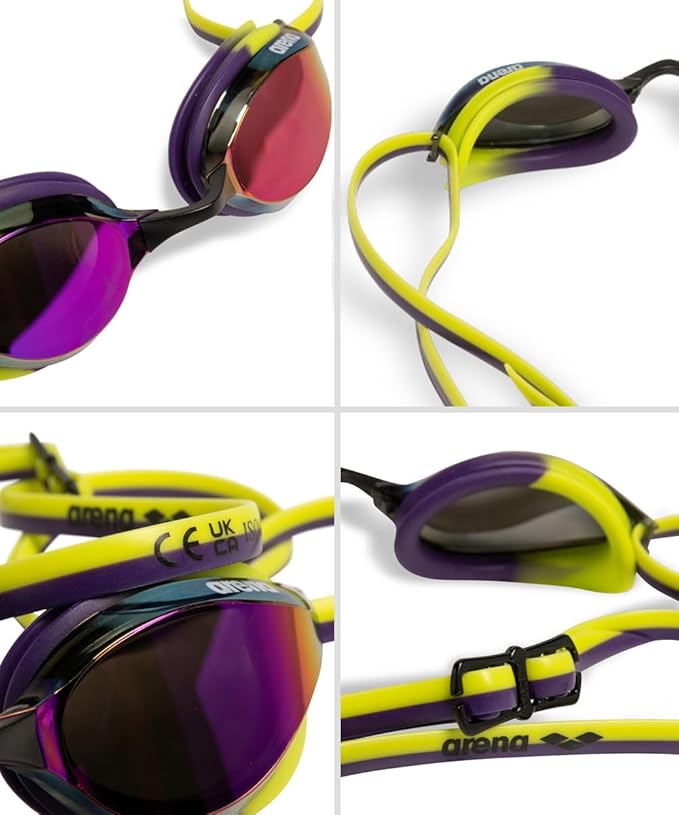 ARENA Unisex Python Racing Swim Goggles for Men and Women Anti-Fog No Leak Max Comfort Dual Strap, Mirror/Non-Mirror Lens