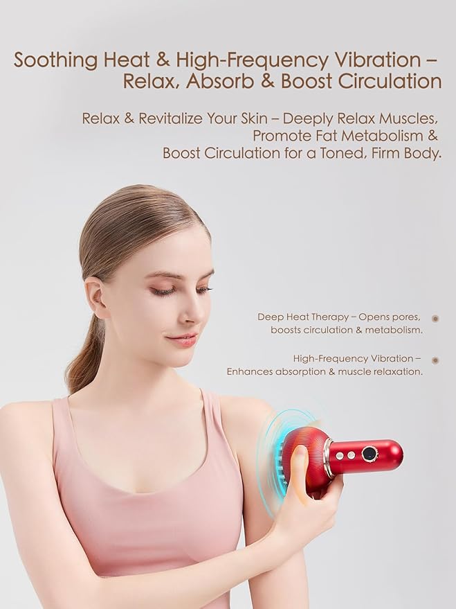 Lymphatic Drainage Massager & Anti Cellulite Massage Tool, Helps Reduce Stretch Marks & Cellulite, for Legs, Arms & Belly, Body Sculpting Machine with Microcurrent, Light, Heat & Vibration,Red