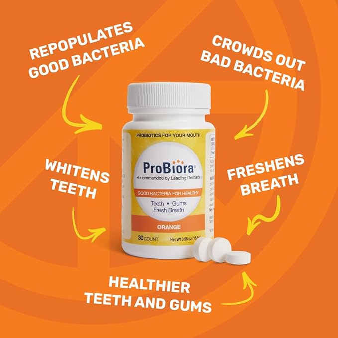 ProBiora Oral-Care Chewable Probiotic Tablets | Probiotic Supplement for Women & Men | Healthier Teeth & Gums | Fresher Breath | Whiter Teeth | 30 Count | Pack of 3 | Orange