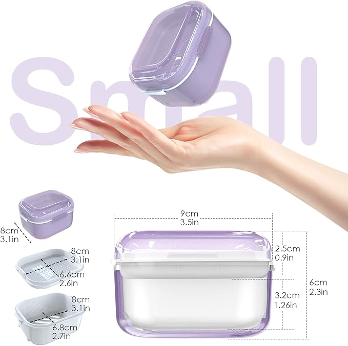 ARGOMAX Denture case, Denture Cup for Soaking dentures(Not Leak-Proof), Thorough Cleaning of dentures, Retainer, Mouthguards, Clear Braces (Purple).