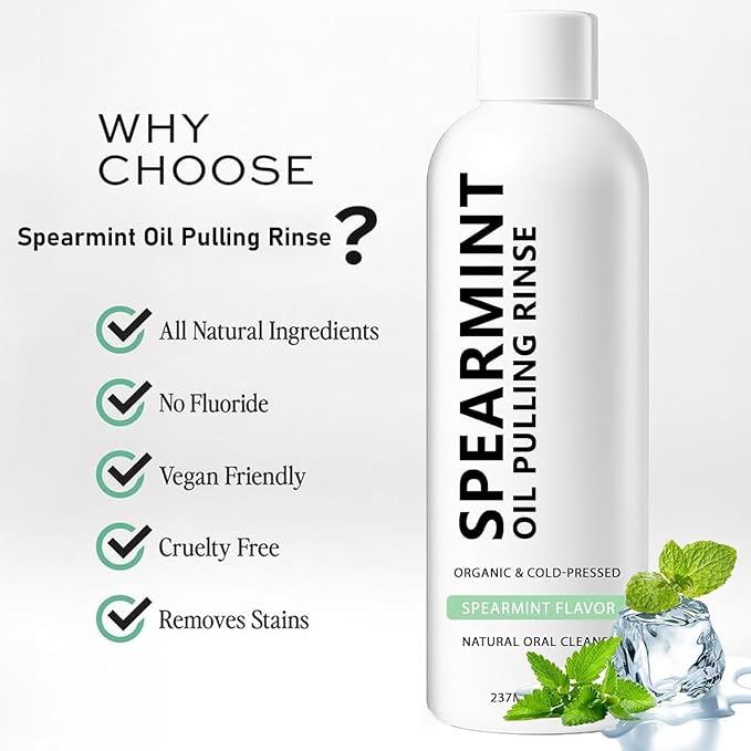 Spearmint Oil Pulling Rinse, Cold-Pressed Coconut Oil for Whitening Teeth Mouthwash, Powerful Organic Peppermint Oil Maintain Gum Health & Freshness Breath, Mint (2)