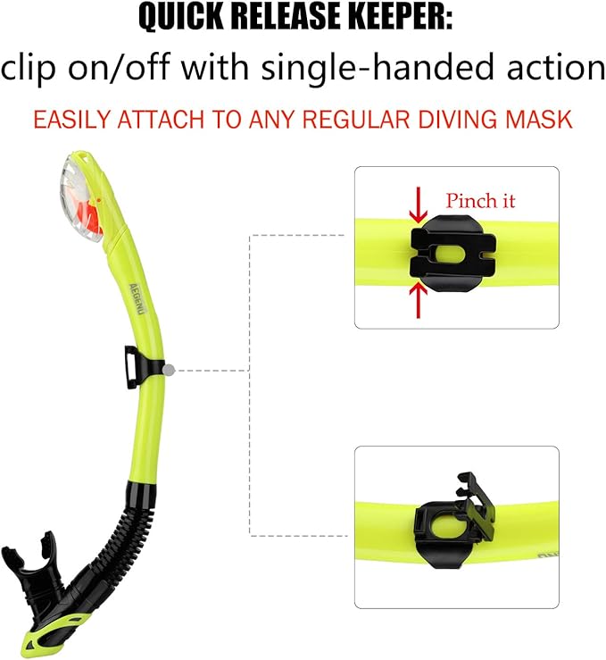Aegend Dry Snorkel, Dive Mask Easy-Breath Free Diving Snorkel for Snorkeling Scuba Diving Freediving Swimming, with Top Dry Valve and Food-Grade Silicone Mouthpiece