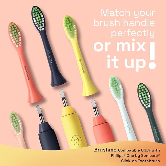 Brushmo Replacement Toothbrush Heads, Compatible with Philips One for Sonicare Electric Toothbrush Handles HY1022, 4 Standard Heads with Tongue Cleaner, Soft DuPontBristles, BM124m, Shimmer
