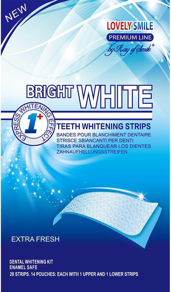 Lovely Smile Premium Line Teeth Whitening Strips - Enamel Safe - White Teeth in 1 Hour - No Slip and No Sensitivity - Dental Whitener Kit by Ray of Smile (28 Strips/Mint)