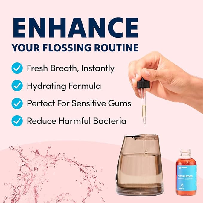 Concentrated Floss Drop Serum – 2oz Concentrated Mouth Wash to Use in Water Flosser | Natural Essentials Promotes Good Breath | Organic Drop Provides Good Oral Health (Cherry Flavor)