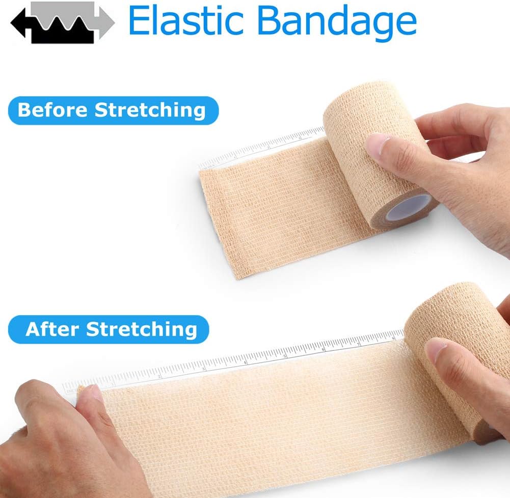 LotFancy Self Adhesive Bandage Wrap, 6 Pack, 3 inch x 5 Yards Non Woven Cohesive Bandage, First Aid Medical Tape for Sports Athletic Wrist, Ankle, Sprains & Swelling