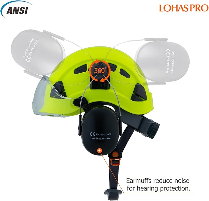 LOHASPRO Arborist Forestry Helmet Safety Hard Hat with Visor and Ear Muffs for Tree Service Logging Cutting Wood Chainsaw Helmet Garden Work Trimming Mowing(P91 Lime+Clear Visor+Earmuff)