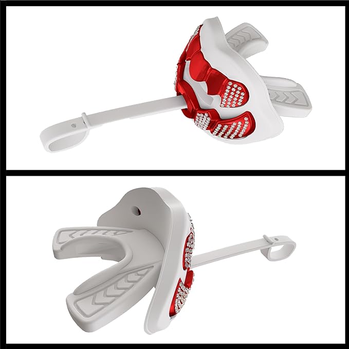 LeCool Football Mouth Guard with Connected Strap- 3D Beast Chrome Adult and Youth Mouth Guard-Mouth Piece for Sports for Maximum Air Flow and Teeth Protection