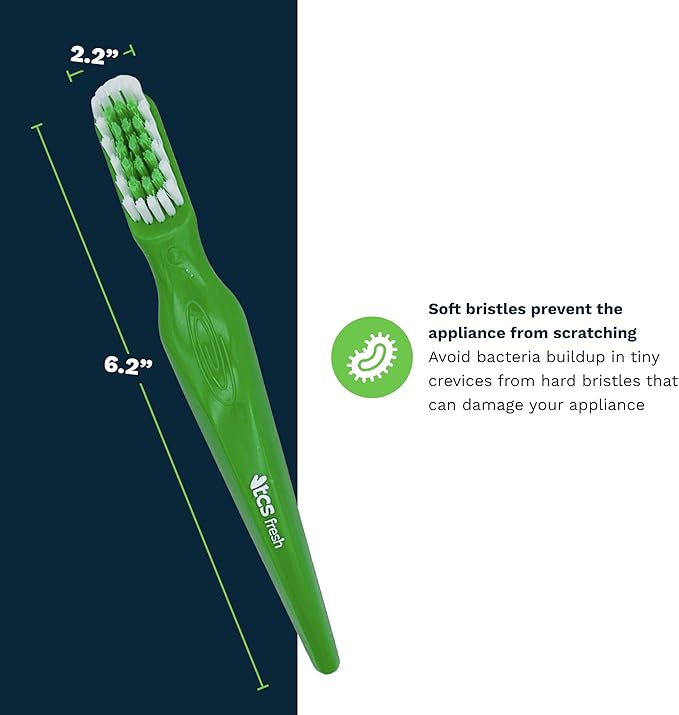 TCS Fresh Soft Bristle Denture Brush with Handle, Ergonomic Toothbrush for Cleaning Dental Appliances (3 Pack)