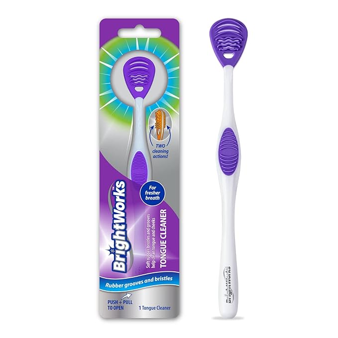 Tongue Cleaner (3-Pack) with Gentle Cheek Scraper. Two-Sided Head with Dual Action Cleaning for Fresh Breath.