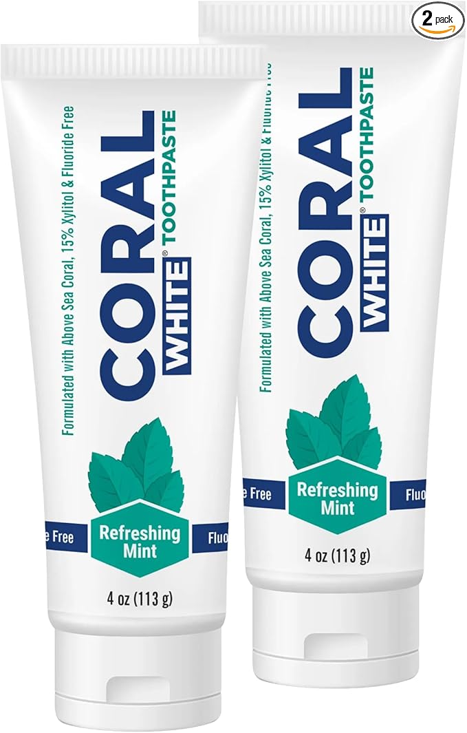 Coral White - Coral White Mint Toothpaste Natural Fluoride SLS Free Coral Calcium Remineralizing Toothpaste 4 Ounce (2 Pack)
