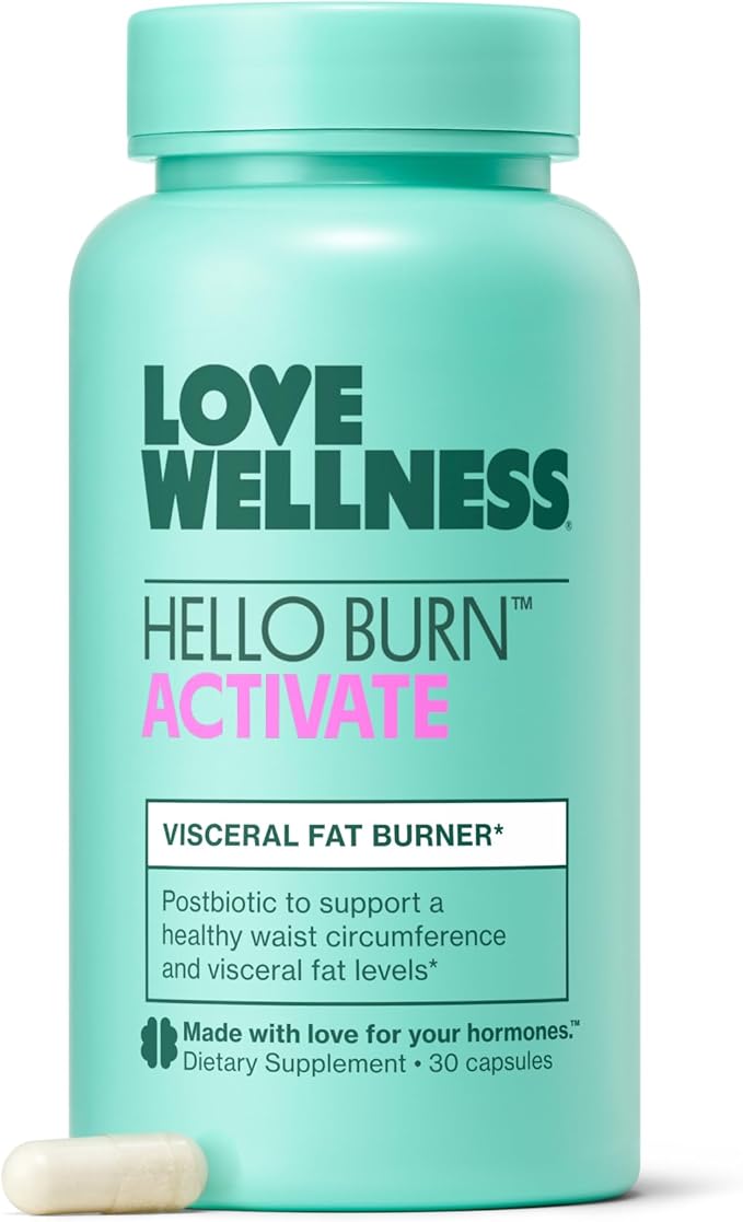 Love Wellness Hello Burn Activate | Support Visceral Fat Burn with HT BPL1 Postbiotic | Supports Healthy Waist Circumference, Longevity and Metabolic Wellness | 30 Count