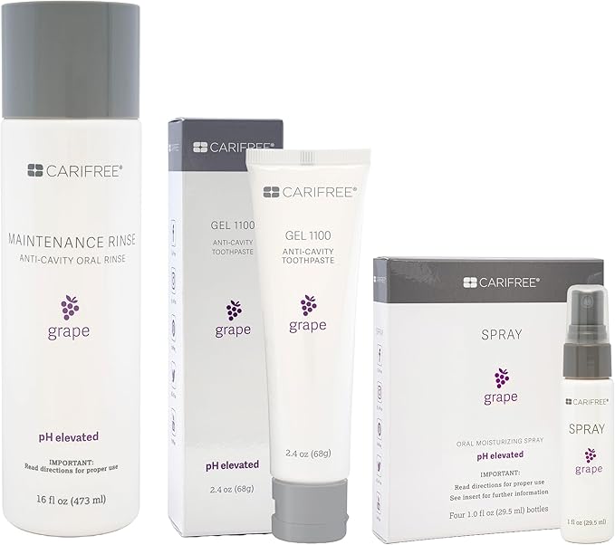 CariFree Maintenance & Prevention Starter Kit, Grape | Anti-Cavity Fluoride Toothpaste & Mouthwash Freshens Breath and Moistens Mouth | Dentist Recommended for Oral Care (3 Piece Set)