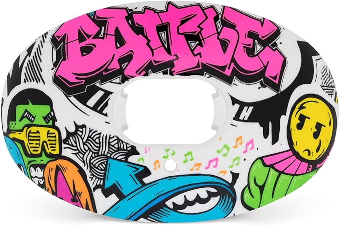 Battle Sports Oxygen Football Mouthguard - Football Mouth Guard with Strap, Superior Airflow & Better Performance, Maximum Breathability, Works with Braces - Graffiti/Colorful