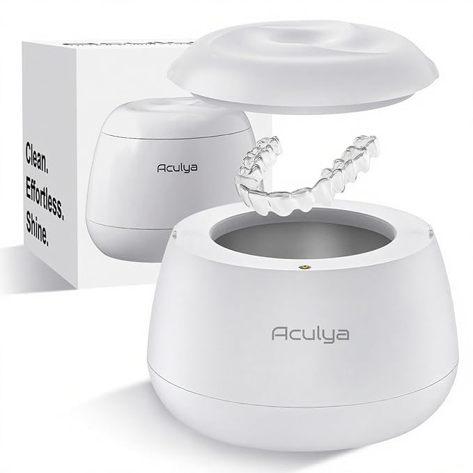 Ultrasonic Retainer Cleaner Machine 48kHz Denture Cleaner 200ml Dental Appliance Cleaner for Aligner, Night Guard, Brace, Jewelry