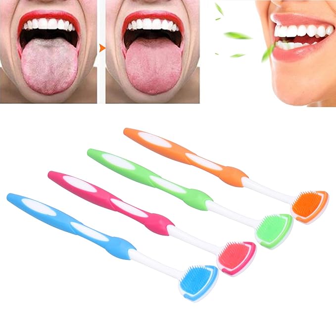 ZJchao 4Pcs/Set Tongue Scraper, Tongue Cleaning Brush Care, Plastic Travel Portable Freshen Tongue Brush Cleaner for Oral Care