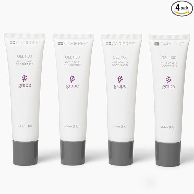 CariFree Gel 1100, Grape Flavored, Anti-Cavity Fluoride Toothpaste with Nano Hydroxyapatite for pH Neutralization, Enamel Protection, Dentist Recommended, Dentist Developed, 2.4 Ounce (Pack of 4)