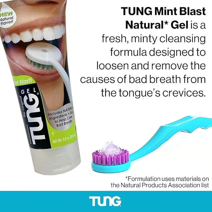 TUNG Tongue Gel, Natural Mint Blast Tongue Cleaner Paste, Bad Breath Odor Eliminator, Halitosis Defense, BPA Free, USA Made (2-PACK)
