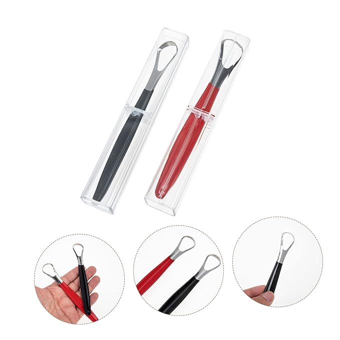 Baluue 2pcs Stainless Steel Tongue Scraper for Adults Portable and Transparent Box Ergonomic Design for and Oral Health