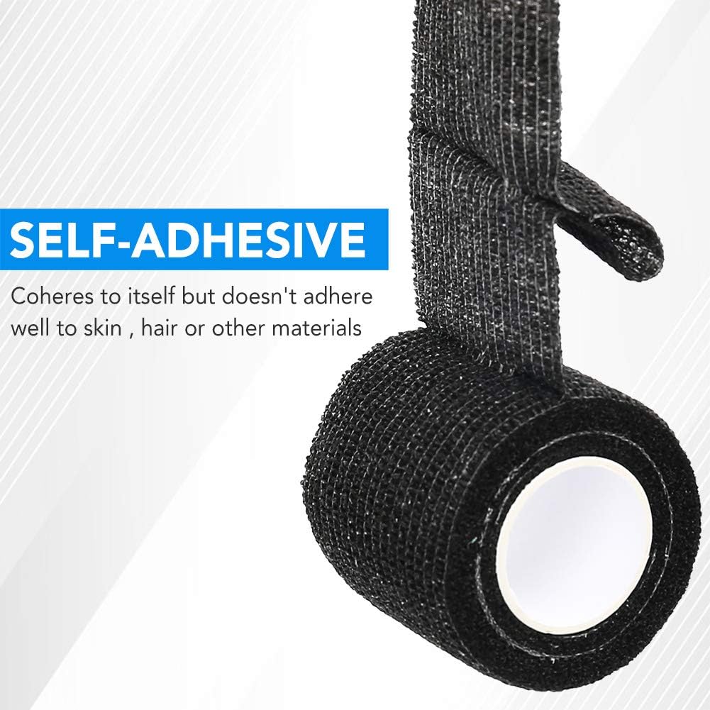 LotFancy Self Adhesive Bandage Wraps, 2 inch x 5 Yards Cohesive Bandages, 14 Pack Non Woven Black Athletic Tapes for Sports