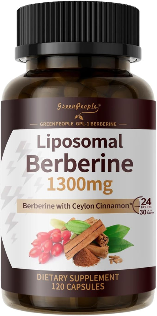 Liposomal Berberine HCL1300mg - Berberine Supplement with Ceylon Cinnamon Activates GLP-1 & AMPK - High Absorption Formula Healthy Weight Support – Non-GMO/Vegan – 60-Day
