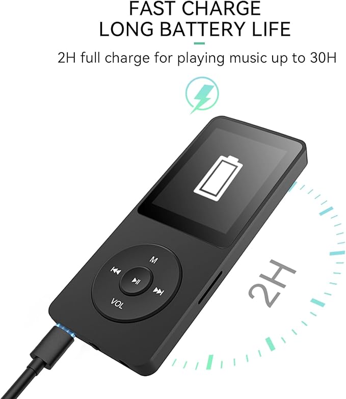 AGPTEK A02 MP3 Player with Bluetooth 5.3, 1.8 inch Screen Portable Music Player with Speaker, FM Radio, Voice Recorder, Supports Expanded Up to 128GB(Black, 32GB)