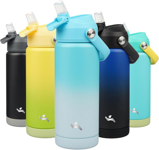 Insulated Water Bottle with Straw Lid,18 oz Stainless Steel Vacuum Metal Bottle with Silicone Handle,Sea Salt