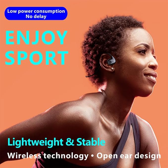 IHAO Air Conduction Wireless Bluetooth Headphones-Open-Ear Design Lightweight & Pain-Free Sweatproof Sport Headphones with Mic Earphone Ideal for Running Cycling and Sports-F805 Black