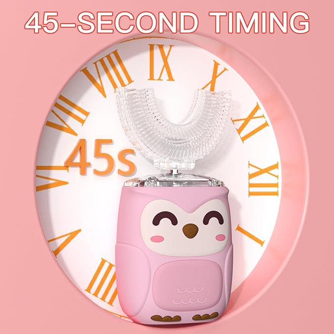 Kids Electric U Shaped Toothbrush Kids Sonic Toothbrush with 4 Soft Brush Head Automatic Full Mouth 6 Cleaning Mode-(Age2-7 Pink)