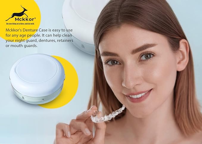 Denture Case, Definitely No-Leak Portable Retainer Case Denture Bath Box for Traveling Perfectly, Denture Cups for Soaking Dentures & Mirror(Black)