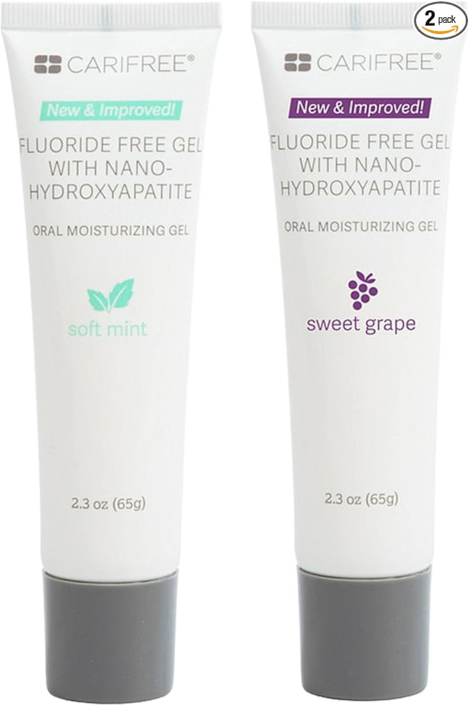 CariFree Fluoride Free Gel: Nano Hydroxyapatite Toothpaste, Neutralizes pH, Freshens Breath and Moistens Mouth, Dentist Recommended (2.3 Ounce (Pack of 2), Mint & Grape)