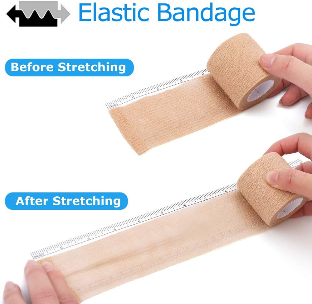 LotFancy Self Adhesive Bandage Wrap, 12 Pack, 2" x 5 Yards Non Woven Medical Tape, Latex Free, First Aid Tape for Athletic Wrist Ankle Sprains Swelling, Tan Color