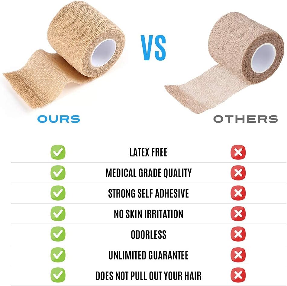 LotFancy Self Adhesive Bandage Wrap, 12 Pack, 2" x 5 Yards Non Woven Medical Tape, Latex Free, First Aid Tape for Athletic Wrist Ankle Sprains Swelling, Tan Color