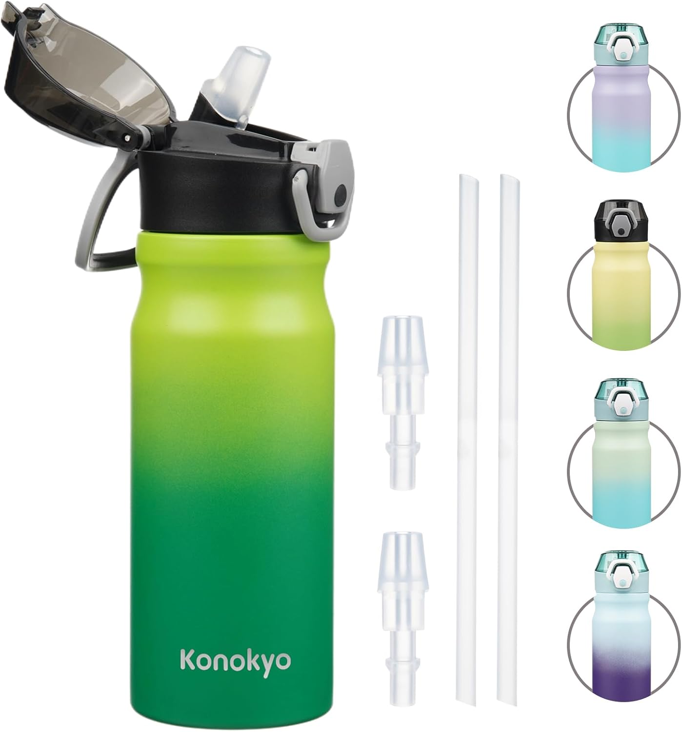 Insulated Water Bottle with Straw and Carry Loop,18 oz Stainless Steel Double Wall Vaccum Metal Water Flask with Leak-proof Lid,Matcha Green