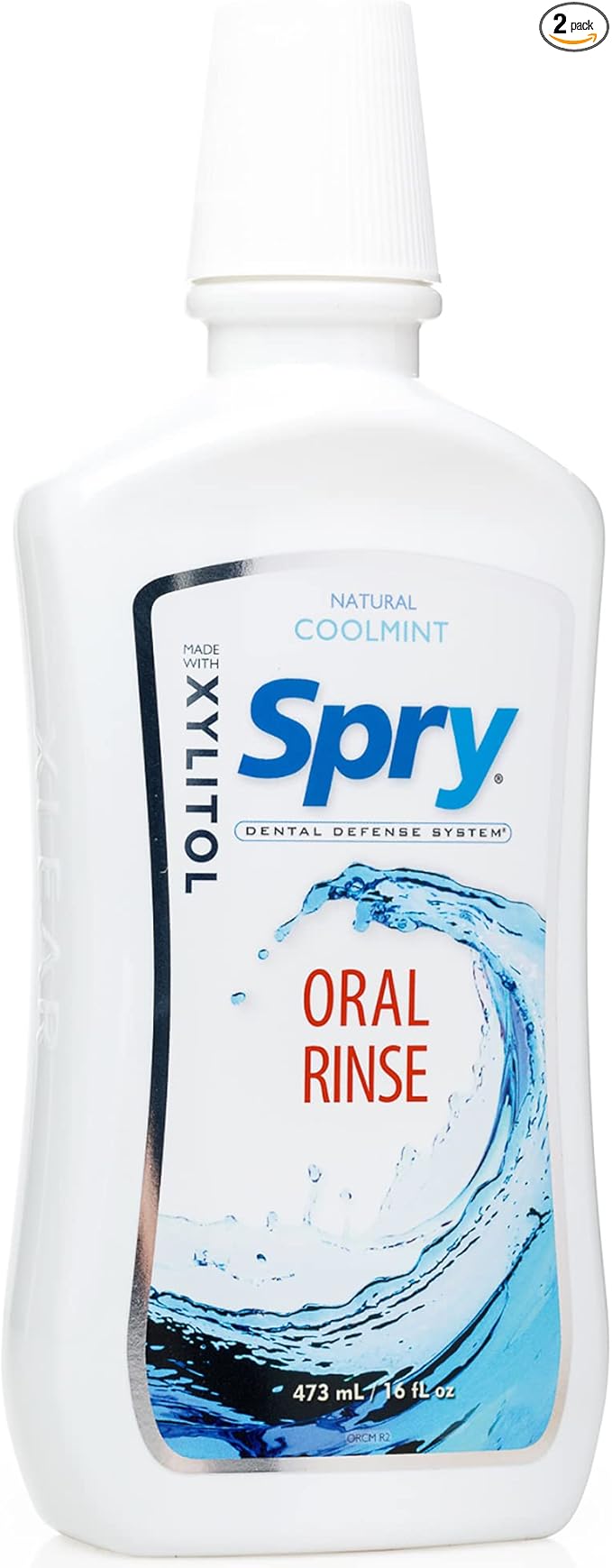 Spry Natural Xylitol Mouthwash Fluoride Free with Enamel Support, Gentle Alcohol Oral Rinse, Non-GMO, Coolmint - 16 fl oz (Pack of 2)
