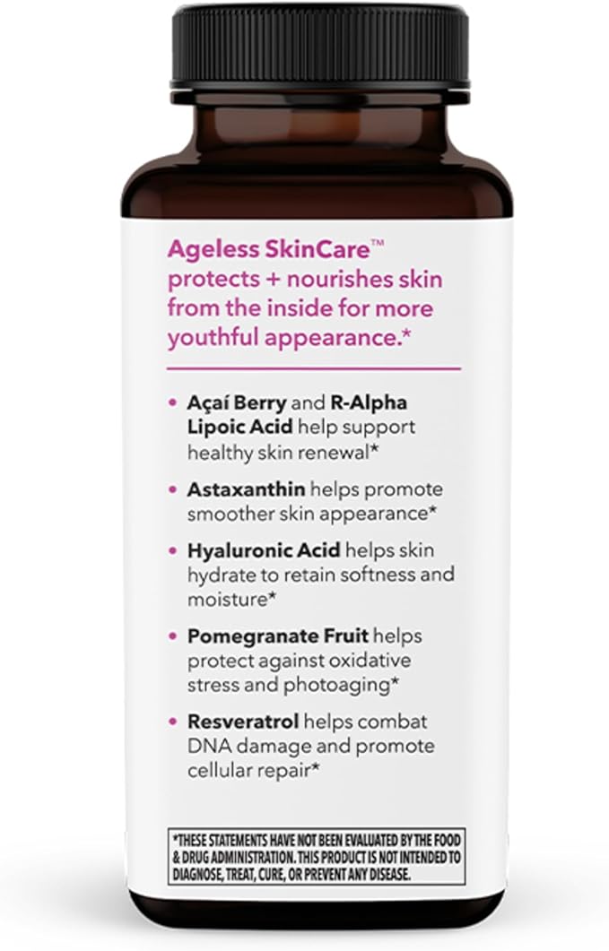 LifeSeasons Ageless Skincare - Anti Aging Supplement - Antioxidant Support - Moisturizes & Nourishes Skin - Acai Berry Astaxanthin Resveratrol R-Alpha Lipoic Acid & Pomegranate Extract - 90 Capsules