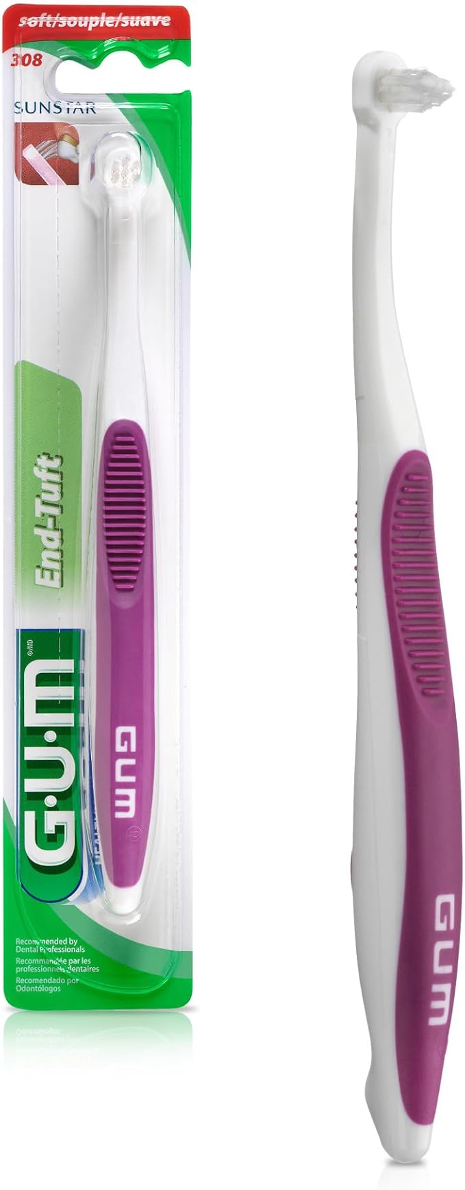 GUM End Tuft Toothbrush - Extra Small Head for Hard-to-Reach Areas - Implants, Back Teeth, and Wisdom Teeth - Soft Dental Brush for Adults, 1 Count