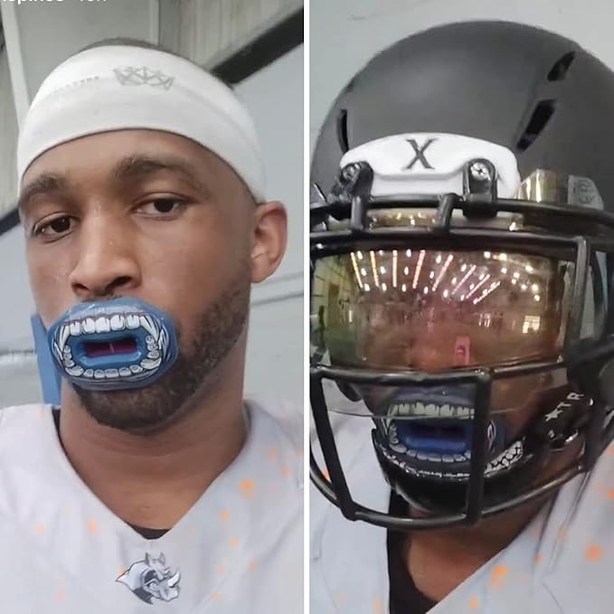 Oral Mart Flag Football Mouth Guard with 3D LipFit Design for Kids - Youth Tackle Football Mouthguard (No Boil) Cool Instant Fit Lip Guard Mouthpiece for Braces (Detachable Helmet Strap Included)