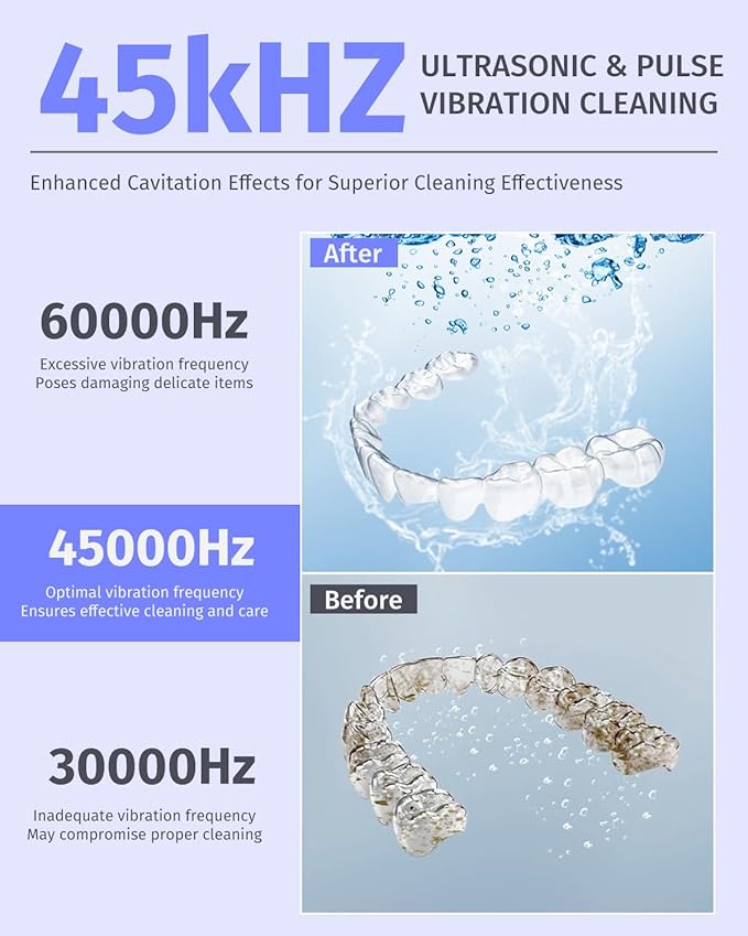 Dental Ultrasonic Retainer Cleaner Machine 45kHz, UV Denture Cleaner with 4 Modes Digital Timer, Portable 200ML UltraSonic Cleaning Pod for Night Mouth Guard, Aligner, Braces, Jewelry and More-White