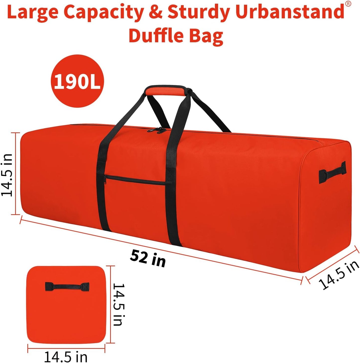 52 Inch Large Duffle Bag for Travel Camping Sport Equipment Storage Bag with 2-way Lockable Zippers Orange