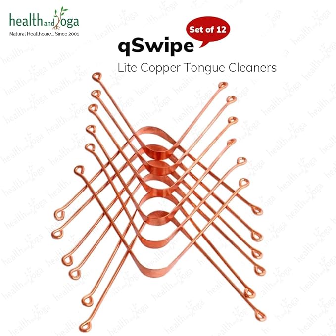 HealthAndYoga™ qSwipe Lite Copper Tongue Cleaners (Pack of 12) – Prevents Bad breath, Improves taste- Flexible, Curved ends provide good grip – Complete Oral Care/Hygiene for Travel/Office/Home