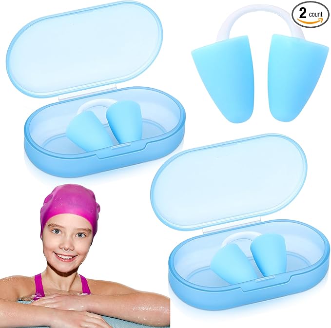 2 Pack Nose Plugs for Swimming for Adults and Kids (Age 7-12), Waterproof Soft Silicone Swimming Protectors Nose Block Nostril Plugs for Swimmers Surfers Water Sports
