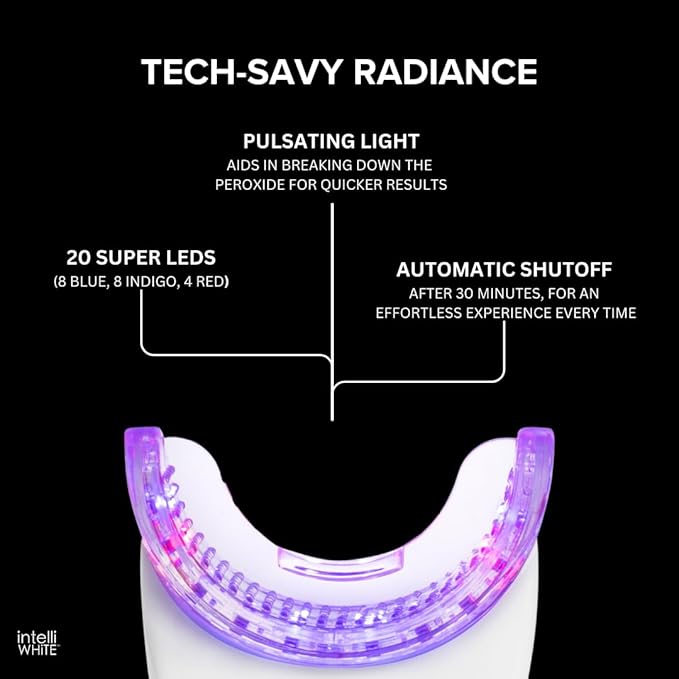 intelliWHiTE TriPulse Teeth Whitening LED Light Kit - 20 LED Lights - Hydrogen Peroxide + Carbamide Peroxide - 7 Shades Whiter in 7 Days - Safe On All Dental Work - BPA Free Mouthpiece