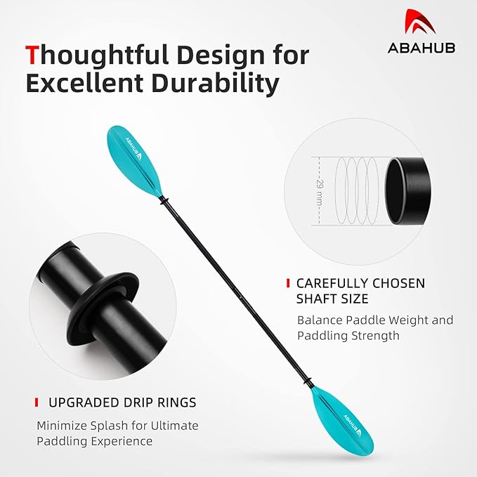 Abahub Kayak Paddle, 90.5 Inches Kayaking Oars for Boating, Canoeing with Free Paddle Leash, Aluminum Alloy Shaft Black/Blue/Green/Orange/Yellow Plastic Blades