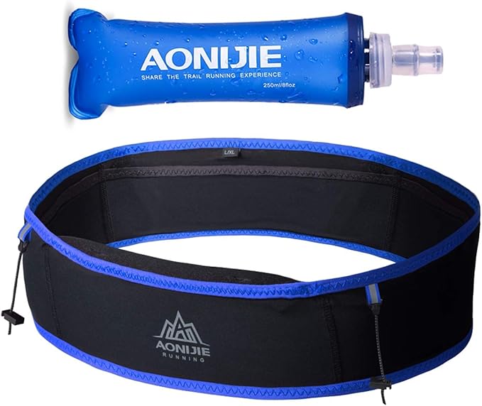 AONIJIE Hydration Belt Running Fanny Pack, with 250ml Soft Water Bottle Flask Phone Holder for Trailing Running Climbing Jogging Cycling Workout Fitness 3 Colors (Blue, S/M)