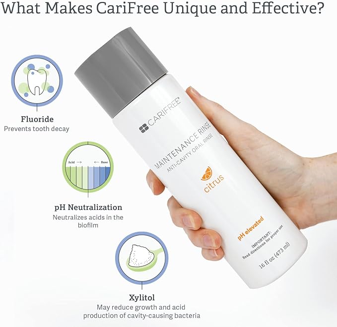 CariFree Maintenance Rinse, Citrus Flavored, Anti-Cavity Fluoride Mouthwash, Dentist Recommended, Prevents Oral Decay, Freshens Breath, Alcohol-Free, Neutralizes pH, 16 Fl Oz (Pack of 2)