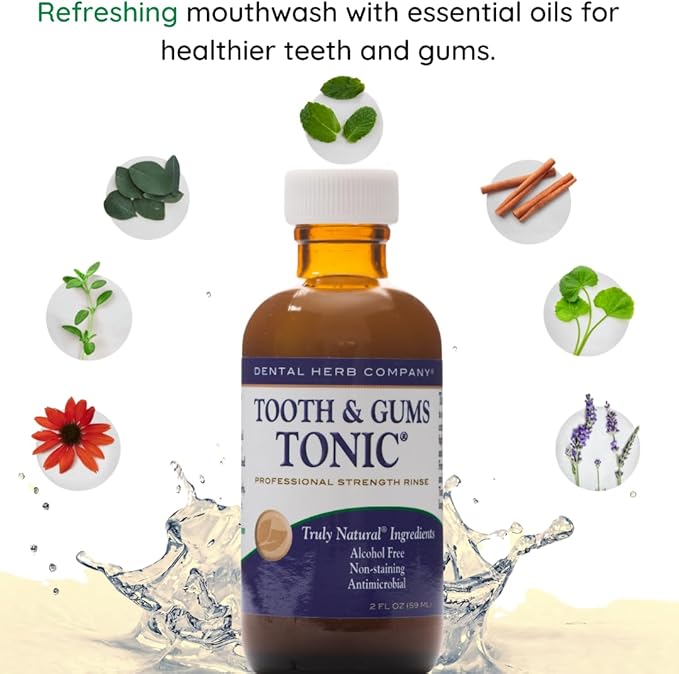 Dental Herb Company - Tonic Mouthwash and Essentials Toothpaste Travel Kit - Made with Pure Essential Oils to Relieve Bad Breath, Bleeding, and Irritated Gums. 2 oz. Mouthrinse - 1 oz. Toothpaste