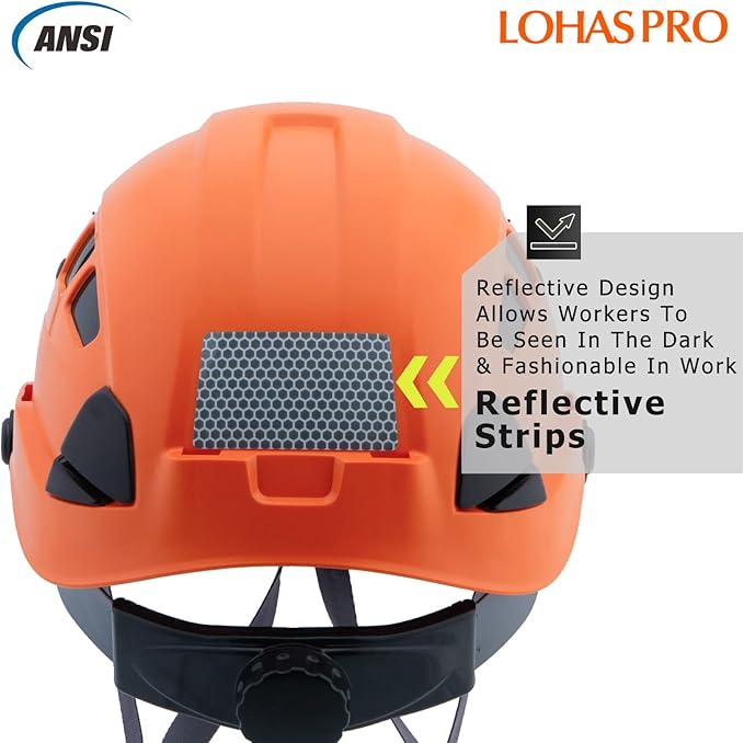 LOHASPRO Hard Hats Construction Safety Helmet with Visor ANSI Z89.1 Approved OSHA Hardhat, Vented Men Work Hard Hat with Chin Strap Tree Climbing Arborist Helmet (P4 Orange+Clear Visor)