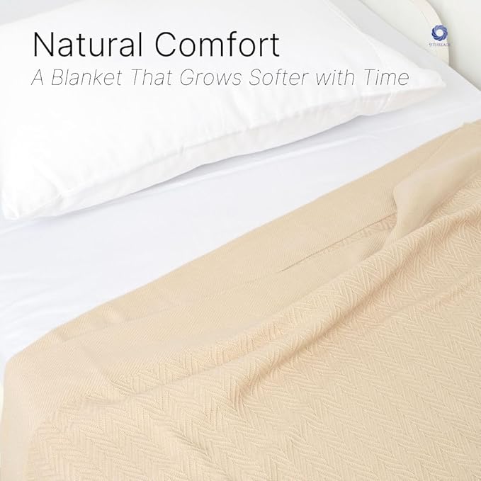 Luxury Cotton Blanket King Size – Soft & Breathable Herringbone Weave – Lightweight All-Season Bed Blanket for Warmth & Comfort – Cozy, Durable